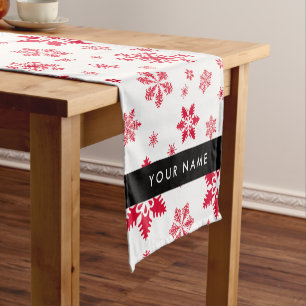 Red Snowflakes, Your name, Personalize Short Table Runner