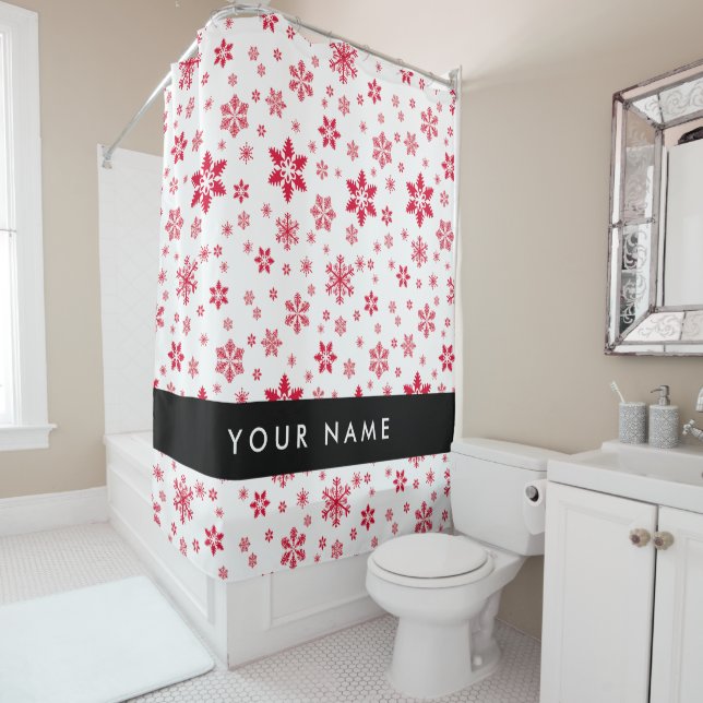 Red Snowflakes, Your name, Personalize Shower Curtain (In Situ)