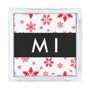 Red Snowflakes, Your name, Personalize Silver Finish Lapel Pin