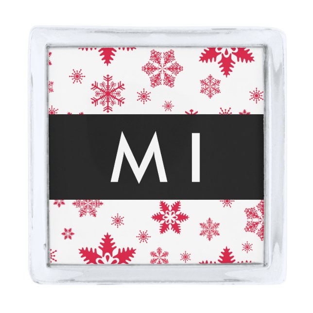 Red Snowflakes, Your name, Personalize Silver Finish Lapel Pin (Front)