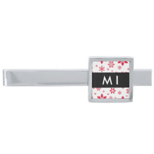Red Snowflakes, Your name, Personalize Silver Finish Tie Bar