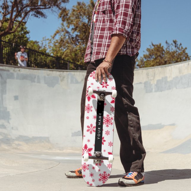 Red Snowflakes, Your name, Personalize Skateboard (Outdoor 2)