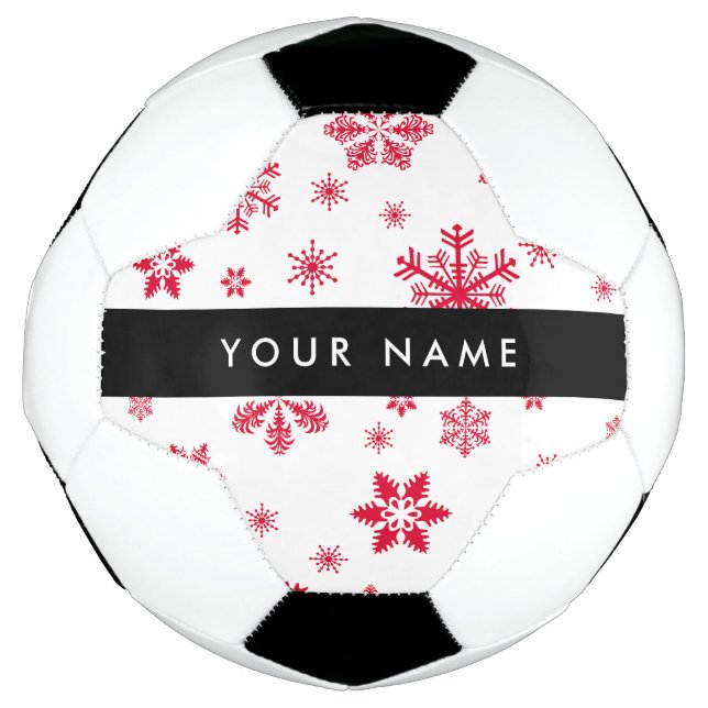 Red Snowflakes, Your name, Personalize Soccer Ball (Front)