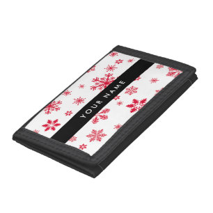 Red Snowflakes, Your name, Personalize Trifold Wallet