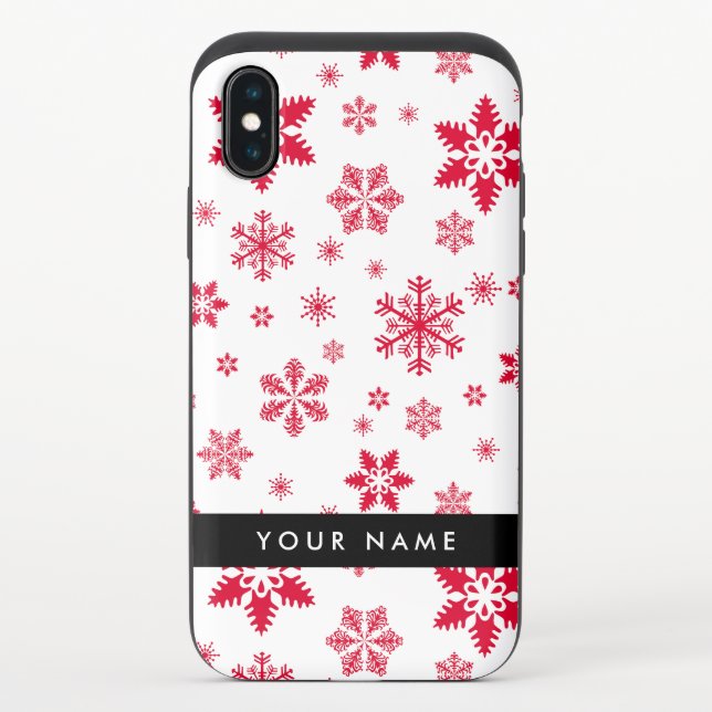 Red Snowflakes, Your name, Personalize Uncommon iPhone Case (Back)