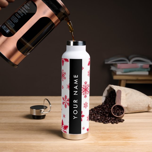 Red Snowflakes, Your name, Personalize Water Bottle (Coffee)
