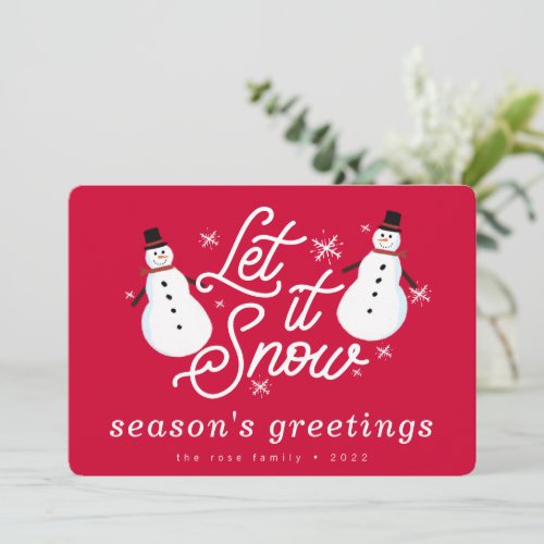 Red Snowman Let it Snow Holiday Card