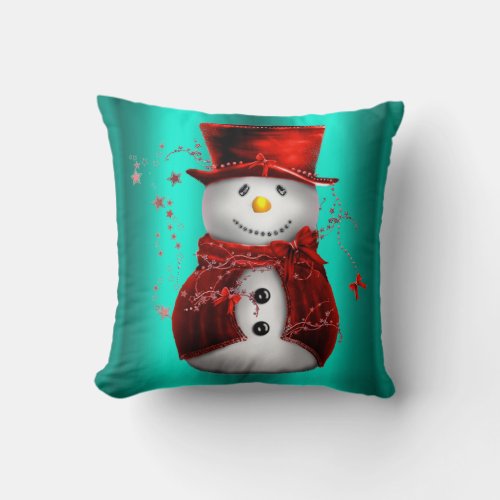 Red Snowman on Teal Christmas
