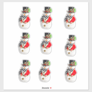 Red Snowman Retro Vintage Christmas Snow Winter Sticker