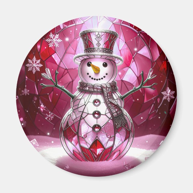 Red Snowman Snowflakes Holiday Magnet (Front)