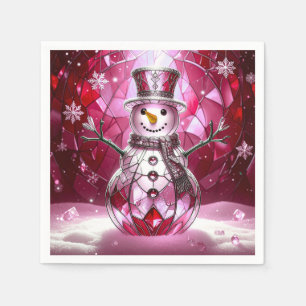 Red Snowman Snowflakes Holiday Napkin