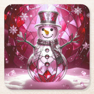 Red Snowman Snowflakes Holiday Paper Coaster