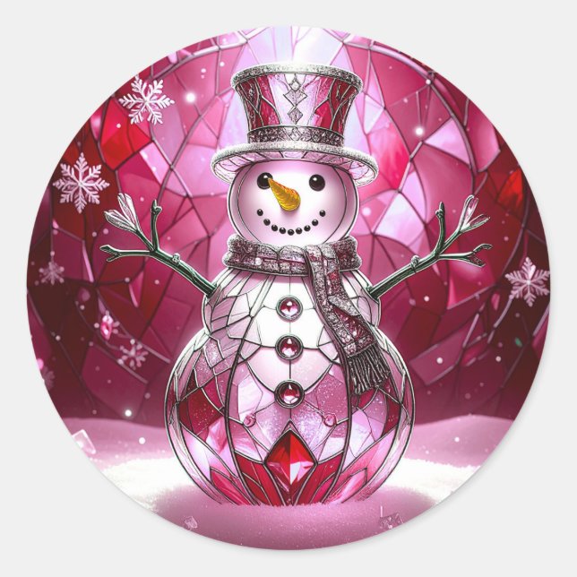 Red Snowman Snowflakes Holiday Sticker (Front)
