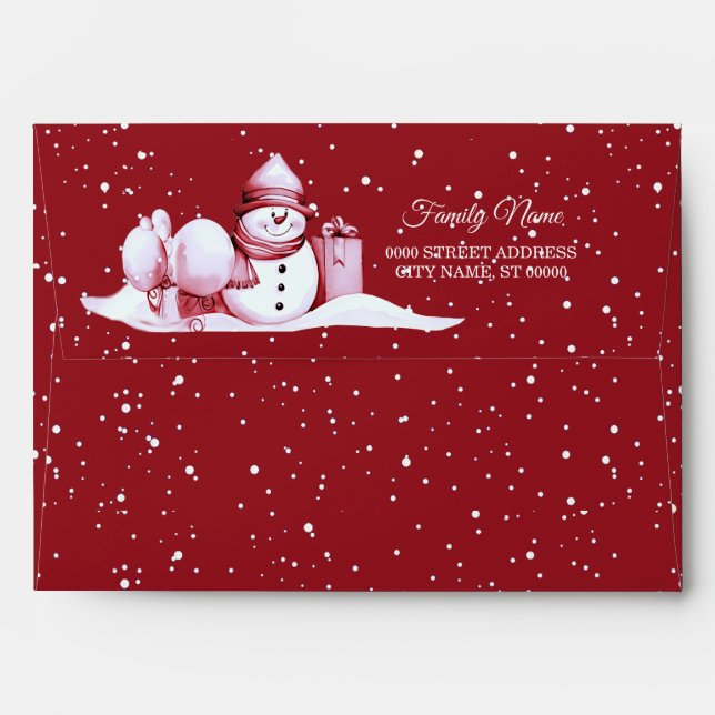 Red Snowman Snowy Christmas Holiday Envelope (Back (Top Flap))