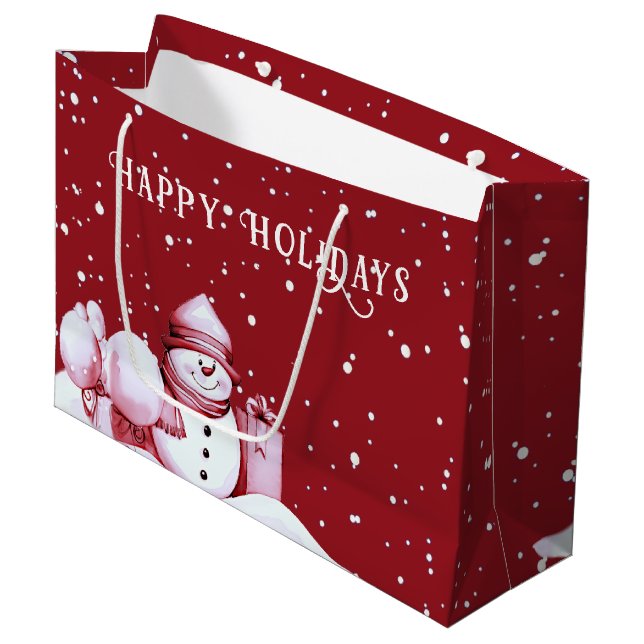 Red Snowman Snowy Christmas Holiday Gift Bag (Front Angled)