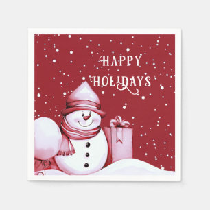 Red Snowman Snowy Christmas Holiday Napkins