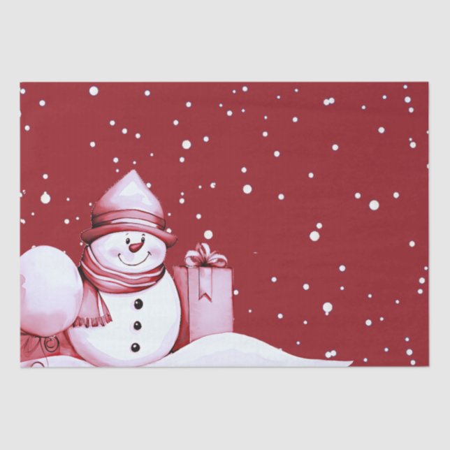 Red Snowman Snowy Christmas Holiday Tissue Paper (Front)