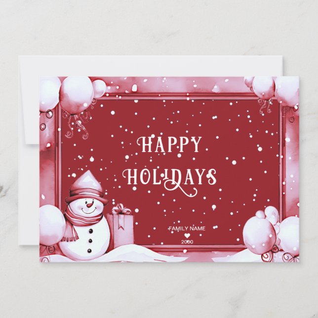 Red Snowman Snowy Holiday Christmas Card (Front)