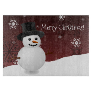 Red Snowman Winter Scene Christmas Cutting Board