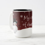 Red Snowman Winter Scene Christmas Mug<br><div class="desc">Enjoy your morning coffee during the holiday season with this whimsical Red Snowman Winter Scene Christmas Mug. Coffee mug design features a happy snowman in a snowy wintry scene against a red background adorned with matching color snowflakes with the saying "My cup of cheer". Additional gift and holiday items available...</div>