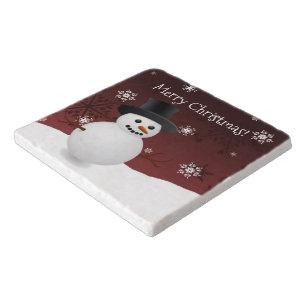 Red Snowman Winter Scenery Christmas Trivet