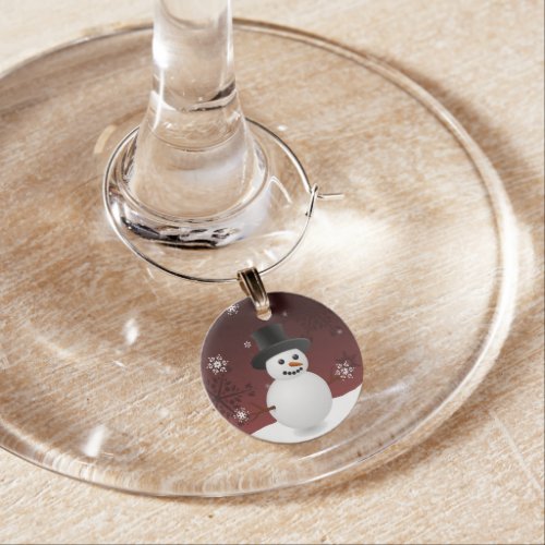 Red Snowman Winter Scenery Christmas Wine Charm