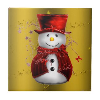 Red Snowmen on Gold