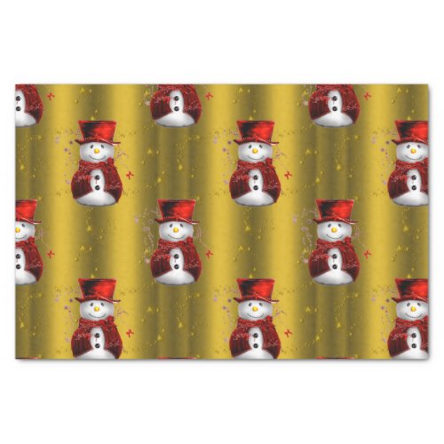 Red Snowmen on Gold Christmas Tissue Paper