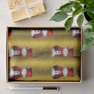 Red Snowmen on Gold Christmas Tissue Paper