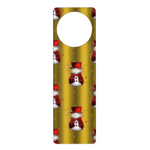 Red Snowmen on Gold Door Hanger