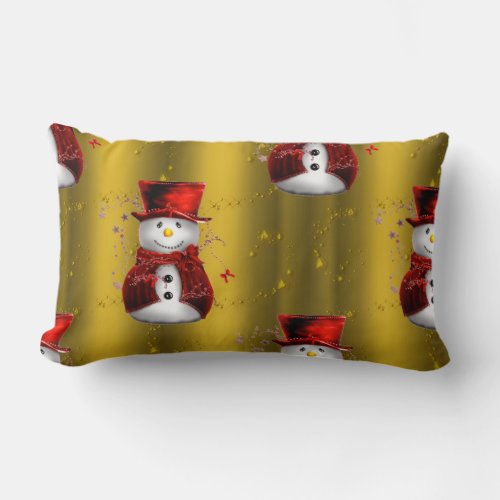Red Snowmen on Gold Lumbar Pillow