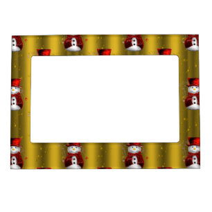Red Snowmen on Gold Magnetic Frame