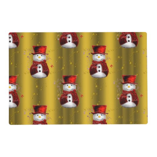 Red Snowmen on Gold Placemat