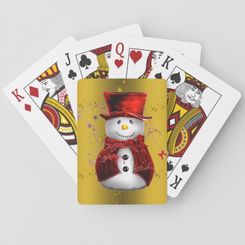 Red Snowmen on Gold Poker Cards