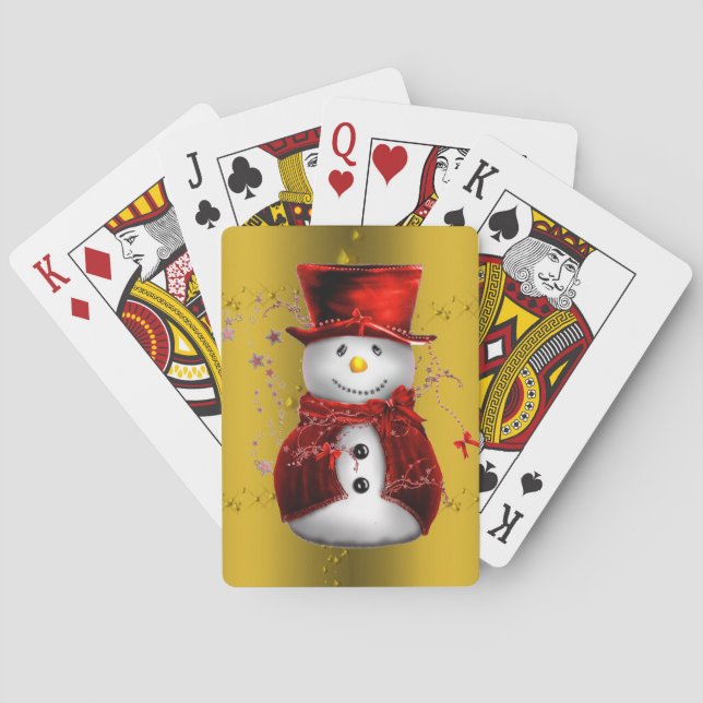 Red Snowmen on Gold Poker Cards (Back)