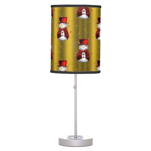 Red Snowmen on Gold Table Lamp