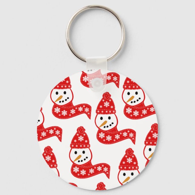 Red Snowmen Scarves Keychain (Front)