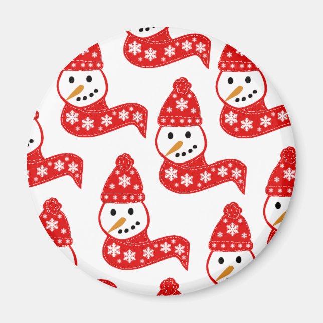 Red Snowmen Scarves Magnet (Front)
