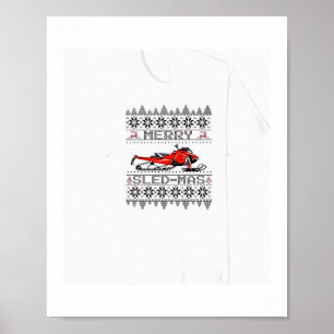 Red Snowmobile Holiday Sweater Merry Sledmas Ugly Poster