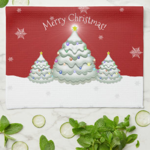 Red Snowy Christmas Tree Kitchen Towel