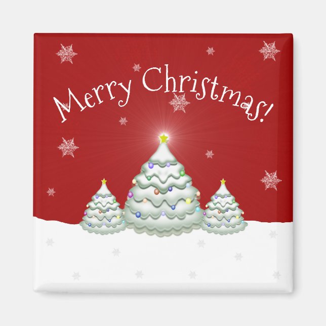Red Snowy Christmas Tree Magnet (Front)