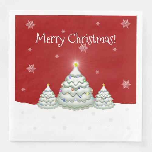 Red Snowy Christmas Tree Paper Napkin