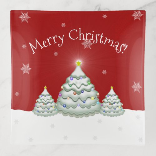 Red Snowy Christmas Tree Trinket Tray