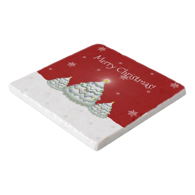 Red Snowy Christmas Tree Trivet (Corner)