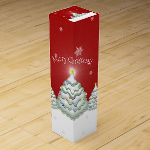 Red Snowy Christmas Tree Wine Gift Box
