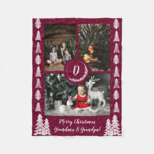 Red Snowy Christmas Trees Holiday Fleece Blanket