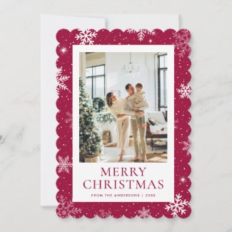 Red Snowy Merry Christmas Snowflake Photo