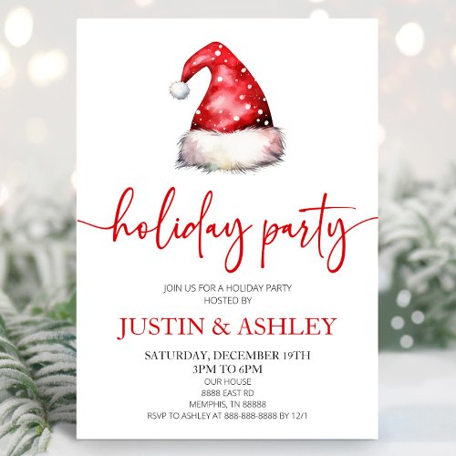 Red Snowy Santa Hat Christmas Holiday Party Invitation