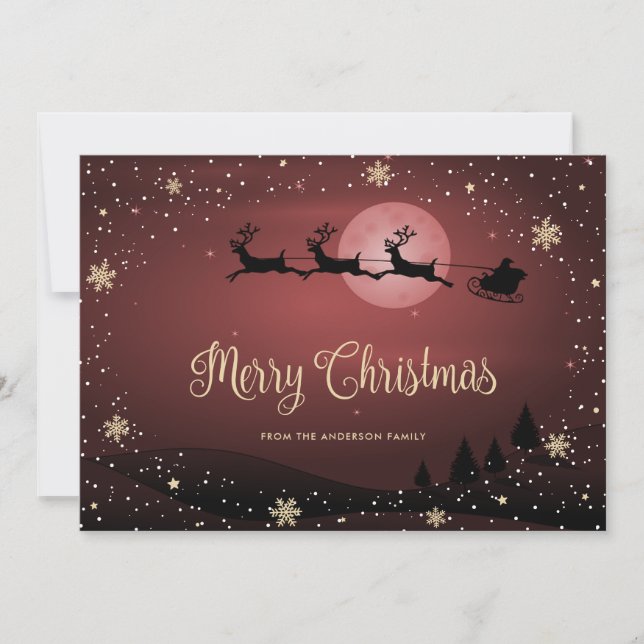 Red Snowy Snowflakes Merry Christmas Holiday Card (Front)