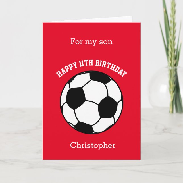 Red Soccer 11th Birthday Card (Front)